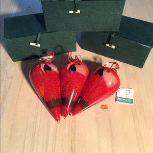 Parrot Birds Ornaments Hand Painted Eglomise Christmas Set of 3